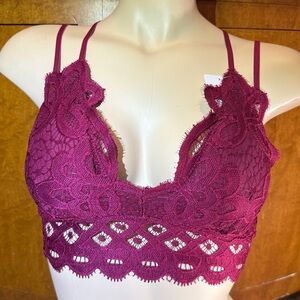 NWT Anemone Lace Bralette stretch Deep Burgundy Cranberry Red padded size XS S‎